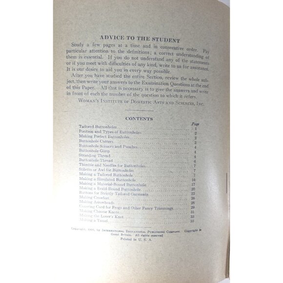 1916 Tailored Buttonholes Buttons & Tools Womens Institute of Domestic Arts - Picture 2 of 13